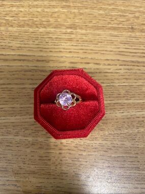 Gold Floral Ring with Pink Center Stone
